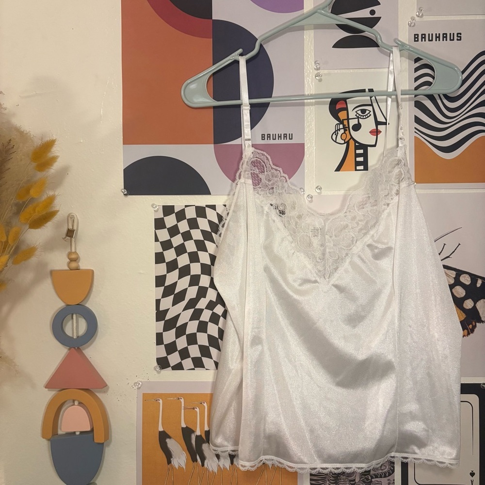 White Lace Trim Satin Chemise